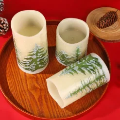 Flameless Candles with Timer Battery Operated Wax Led Pillar Candles Christmas Tree Flickering Candles for Holiday Home Decor Gift Set of 3