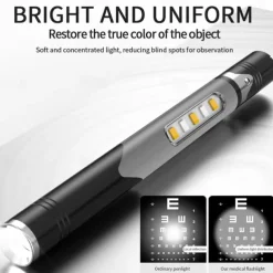 Flashlight Pen Light Professional Dual Light Source Rechargeable Lamp with Side Lights for Indoor and Outdoor Use