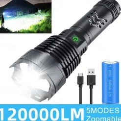 Flashlights High Lumens Rechargeable, 120000 Lumen Flashlight xhp160 Zoomable Brightest Flashlight, with 5 Modes Waterproof LED Tactical Flashlight for Emergencies Camping