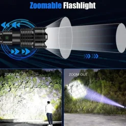 Flashlights High Lumens Rechargeable, 120000 Lumen Flashlight xhp160 Zoomable Brightest Flashlight, with 5 Modes Waterproof LED Tactical Flashlight for Emergencies Camping