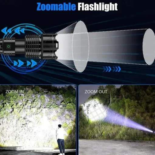 Flashlights High Lumens Rechargeable, 120000 Lumen Flashlight xhp160 Zoomable Brightest Flashlight, with 5 Modes Waterproof LED Tactical Flashlight for Emergencies Camping