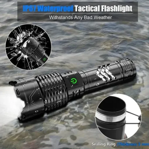 Flashlights High Lumens Rechargeable, 120000 Lumen Flashlight xhp160 Zoomable Brightest Flashlight, with 5 Modes Waterproof LED Tactical Flashlight for Emergencies Camping