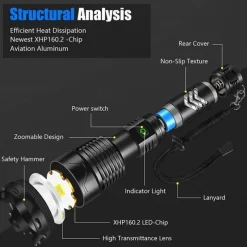 Flashlights High Lumens Rechargeable, 120000 Lumen Flashlight xhp160 Zoomable Brightest Flashlight, with 5 Modes Waterproof LED Tactical Flashlight for Emergencies Camping