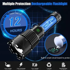 Flashlights High Lumens Rechargeable, 120000 Lumen Flashlight xhp160 Zoomable Brightest Flashlight, with 5 Modes Waterproof LED Tactical Flashlight for Emergencies Camping