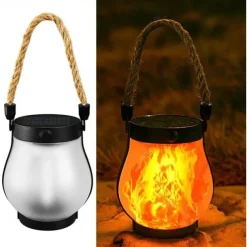 Flickering Flame Solar Lanterns, Dancing Flame Solar Lantern Outdoor Lights, Automatic Light Sensor, Waterproof Hanging Lantern for Pathway Yard Patio Porch Garden Decor