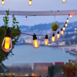 Flickering S14 Flame String Lights 5M 10 LED /10M 20LED String Lights for Outside Plug in Garden Lights for Halloween Christmas Connectable Backyard Decorative Lights Cafe Bistro Patio
