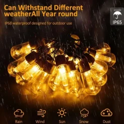 Flickering S14 Flame String Lights 5M 10 LED /10M 20LED String Lights for Outside Plug in Garden Lights for Halloween Christmas Connectable Backyard Decorative Lights Cafe Bistro Patio