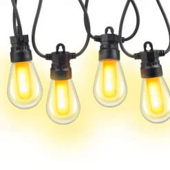 Flickering S14 Flame String Lights 5M 10 LED /10M 20LED String Lights for Outside Plug in Garden Lights for Halloween Christmas Connectable Backyard Decorative Lights Cafe Bistro Patio