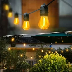 Flickering S14 Flame String Lights 5M 10 LED /10M 20LED String Lights for Outside Plug in Garden Lights for Halloween Christmas Connectable Backyard Decorative Lights Cafe Bistro Patio