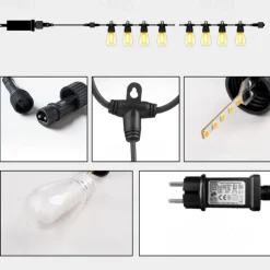 Flickering S14 Flame String Lights 5M 10 LED /10M 20LED String Lights for Outside Plug in Garden Lights for Halloween Christmas Connectable Backyard Decorative Lights Cafe Bistro Patio