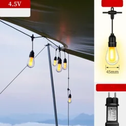 Flickering S14 Flame String Lights 5M 10 LED /10M 20LED String Lights for Outside Plug in Garden Lights for Halloween Christmas Connectable Backyard Decorative Lights Cafe Bistro Patio