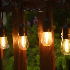 Flickering S14 Flame String Lights 5M 10 LED /10M 20LED String Lights for Outside Plug in Garden Lights for Halloween Christmas Connectable Backyard Decorative Lights Cafe Bistro Patio