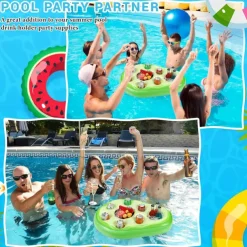 Floating Drink Holder for Pool, Floating Cabana Bar, Hot Tub Drink Holder for Adults, Inflatable Pool Accessories