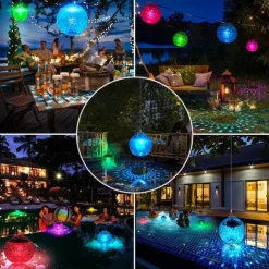Floating Pool Lights Solar Pool Lights with RGB Color Changing Waterproof Pool Lights that Float for Swimming Pool at Night Hangable LED Disco Glow Ball Lights for Pond Garden Backyard