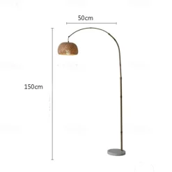 Floor Lamp Bedside Floor Lamp Bamboo Style Standing Light with Arc Arm in Wood Wabi-Sabi Style Floor Lamp
