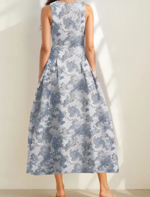 Floral Brocade Jacquard Cocktail Dresses Elegant Dress Formal Semi Forml Wedding Ankle Length Sleeveless V Neck with Slit
