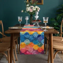 Floral Colorful Print Country Style Table Runner, Kitchen Dining Table Decor, Print Decor Table Runners for Indoor Outdoor Home Farmhouse Holiday Wedding Birthday Party Decoration
