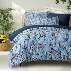 Floral Duvet Cover Set 100% Cotton Soft and Breathable Bedding Featuring Stained Glass Flowers Lightweight and Durable Quilt Cover Comfortable for All Seasons Easy to Care