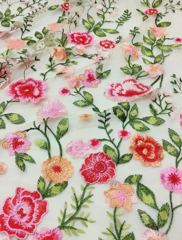 Floral Embroidered A-Line Mother of the Bride Dress Formal Elegant Vintage Illusion Neck Floor Length Tulle Half Sleeve with Appliques Flower