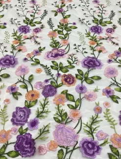 Floral Embroidered A-Line Mother of the Bride Dress Formal Elegant Vintage Illusion Neck Floor Length Tulle Half Sleeve with Appliques Flower