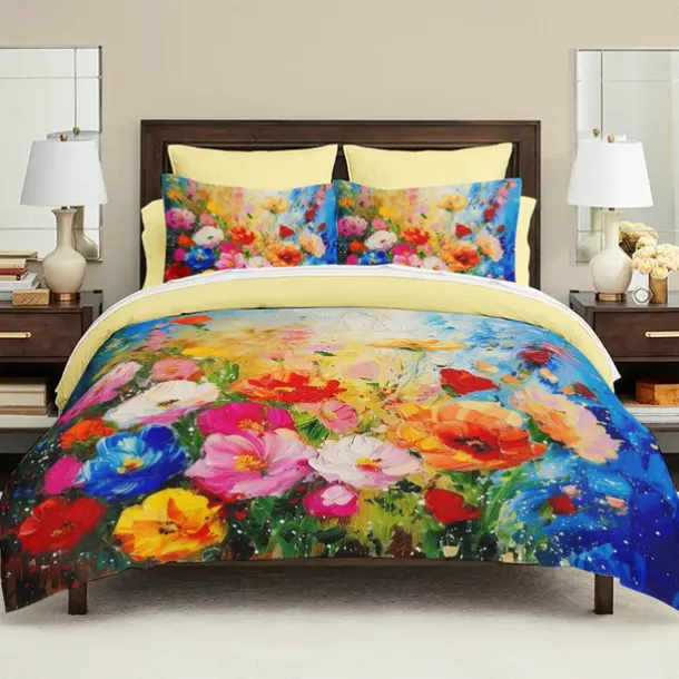 Floral Pattern Duvet Cover Set Set Soft 3-Piece Luxury Cotton Bedding Set Home Decor Gift King Queen Duvet Cover