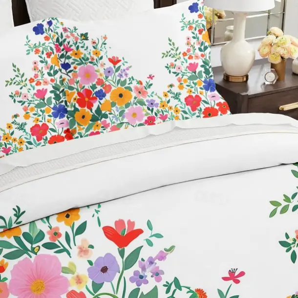 Floral Pattern Duvet Cover Set Set Soft 3-Piece Luxury Cotton Bedding Set Home Decor Gift King Queen Duvet Cover