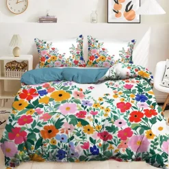 Floral Pattern Duvet Cover Set Set Soft 3-Piece Luxury Cotton Bedding Set Home Decor Gift King Queen Duvet Cover