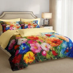 Floral Pattern Duvet Cover Set Set Soft 3-Piece Luxury Cotton Bedding Set Home Decor Gift King Queen Duvet Cover