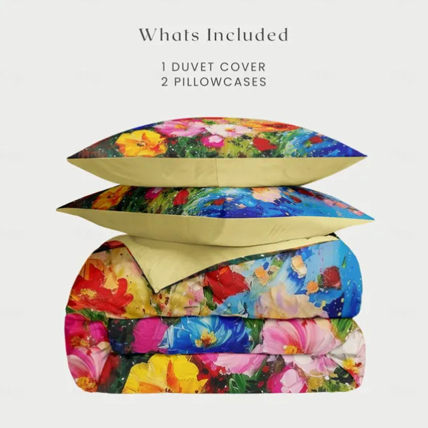 Floral Pattern Duvet Cover Set Set Soft 3-Piece Luxury Cotton Bedding Set Home Decor Gift King Queen Duvet Cover