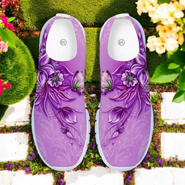 Floral Print Flyknit Sneakers with Breathable Upper, Lightweight Sole and Comfortable Fit for Casual Walks and Outdoor Activities