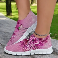 Floral Print Flyknit Sneakers with Breathable Upper, Lightweight Sole and Comfortable Fit for Casual Walks and Outdoor Activities