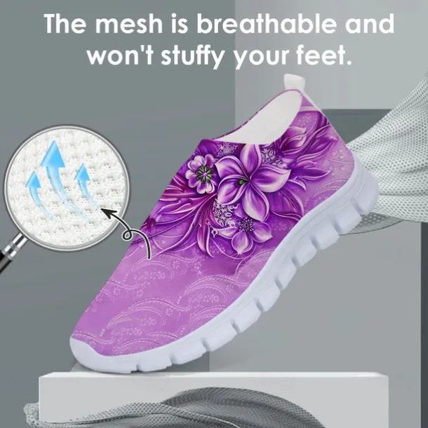 Floral Print Flyknit Sneakers with Breathable Upper, Lightweight Sole and Comfortable Fit for Casual Walks and Outdoor Activities