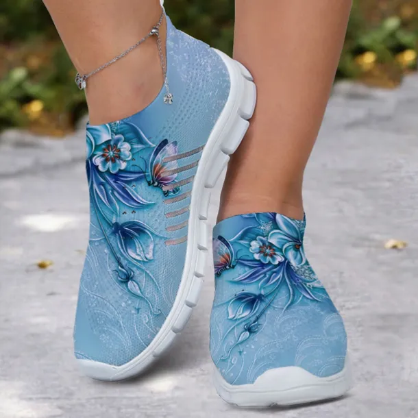 Floral Print Flyknit Sneakers with Breathable Upper, Lightweight Sole and Comfortable Fit for Casual Walks and Outdoor Activities