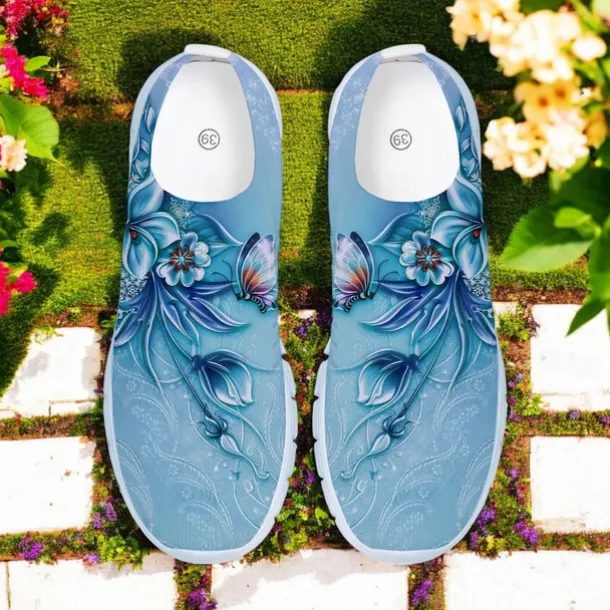 Floral Print Flyknit Sneakers with Breathable Upper, Lightweight Sole and Comfortable Fit for Casual Walks and Outdoor Activities