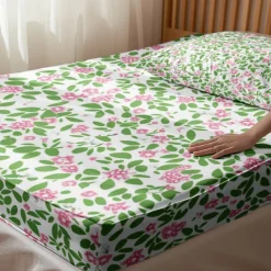 Floral Spring Fitted Sheet Set Ultra Soft Breathable 100% Cotton Silky Bed Sheets Deep Pocket Bedding Sheets 3 Piece Queen King Size