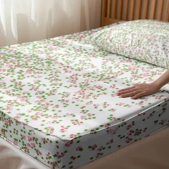 Floral Spring Fitted Sheet Set Ultra Soft Breathable 100% Cotton Silky Bed Sheets Deep Pocket Bedding Sheets 3 Piece Queen King Size