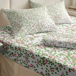 Floral Spring Fitted Sheet Set Ultra Soft Breathable 100% Cotton Silky Bed Sheets Deep Pocket Bedding Sheets 3 Piece Queen King Size