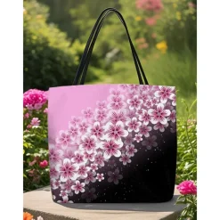 Floral Tote Bag for Women – Stylish Large Capacity Handbag with Black and Pink Flower Design, Perfect for Shopping, Travel, and Daily Use