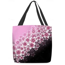 Floral Tote Bag for Women – Stylish Large Capacity Handbag with Black and Pink Flower Design, Perfect for Shopping, Travel, and Daily Use