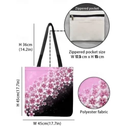 Floral Tote Bag for Women – Stylish Large Capacity Handbag with Black and Pink Flower Design, Perfect for Shopping, Travel, and Daily Use