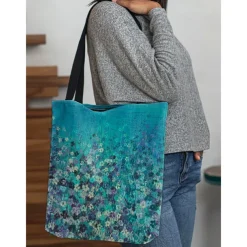 Floral Tote Bag for Women – Stylish Large Capacity Handbag with Black and Pink Flower Design, Perfect for Shopping, Travel, and Daily Use