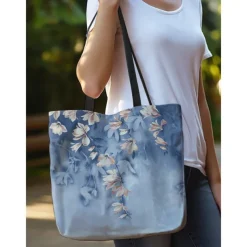 Floral Tote Bag for Women – Stylish Large Capacity Handbag with Black and Pink Flower Design, Perfect for Shopping, Travel, and Daily Use