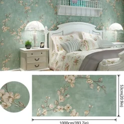 Floral Wallpaper Wall Covering Sticker Film Adhesive Required Flower Retro Idyllic Country Non Woven Home Décor 1000x53cm/393.7x20.87inch