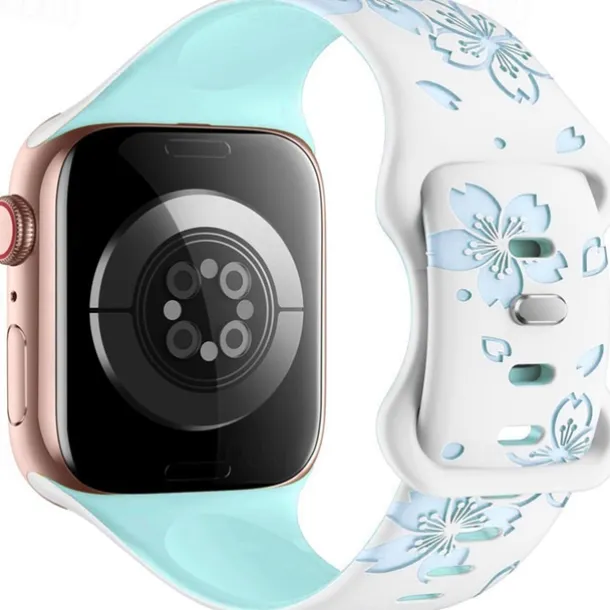 Flower Engraved Compatible with Apple Watch band 38mm 40mm 41mm 42mm 44mm 45mm 49mm Rugged Butterfly Buckle Silicone Strap Replacement Wristband for iwatch Ultra 2 Series 9 8 7 SE 6 5 4 3 2 1