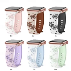 Flower Engraved Compatible with Apple Watch band 38mm 40mm 41mm 42mm 44mm 45mm 49mm Rugged Butterfly Buckle Silicone Strap Replacement Wristband for iwatch Ultra 2 Series 9 8 7 SE 6 5 4 3 2 1