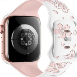 Flower Engraved Compatible with Apple Watch band 38mm 40mm 41mm 42mm 44mm 45mm 49mm Rugged Butterfly Buckle Silicone Strap Replacement Wristband for iwatch Ultra 2 Series 9 8 7 SE 6 5 4 3 2 1