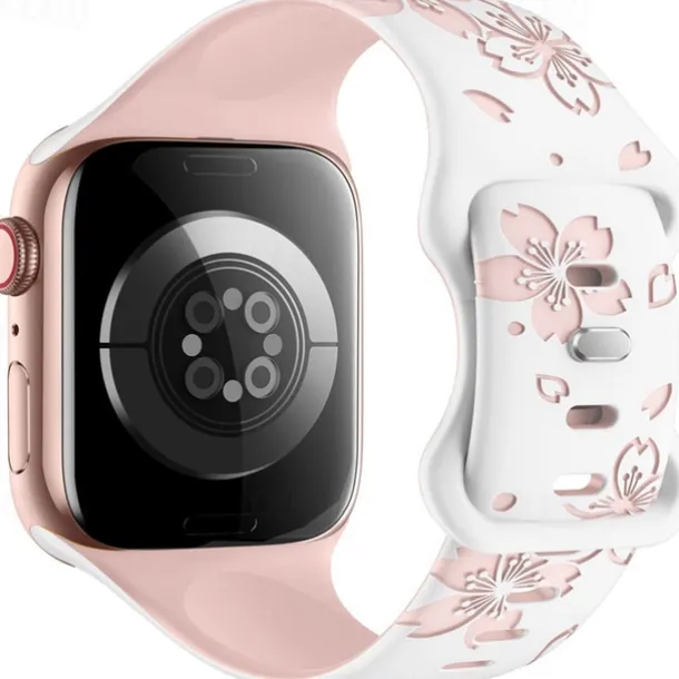 Flower Engraved Compatible with Apple Watch band 38mm 40mm 41mm 42mm 44mm 45mm 49mm Rugged Butterfly Buckle Silicone Strap Replacement Wristband for iwatch Ultra 2 Series 9 8 7 SE 6 5 4 3 2 1