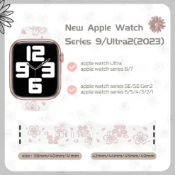 Flower Engraved Compatible with Apple Watch band 38mm 40mm 41mm 42mm 44mm 45mm 49mm Rugged Butterfly Buckle Silicone Strap Replacement Wristband for iwatch Ultra 2 Series 9 8 7 SE 6 5 4 3 2 1
