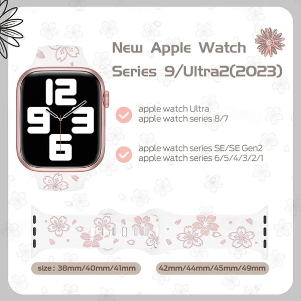 Flower Engraved Compatible with Apple Watch band 38mm 40mm 41mm 42mm 44mm 45mm 49mm Rugged Butterfly Buckle Silicone Strap Replacement Wristband for iwatch Ultra 2 Series 9 8 7 SE 6 5 4 3 2 1