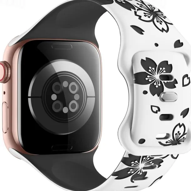 Flower Engraved Compatible with Apple Watch band 38mm 40mm 41mm 42mm 44mm 45mm 49mm Rugged Butterfly Buckle Silicone Strap Replacement Wristband for iwatch Ultra 2 Series 9 8 7 SE 6 5 4 3 2 1